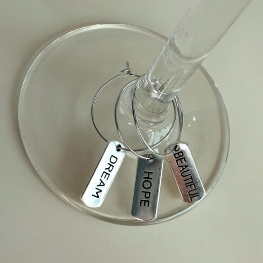 Wine Charms Powerful Words Glass Markers Words of Affirmation Wine Glass Charms Reassurance Drink Marker Meaningful Words Love Brave Home De