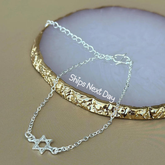 David Star Bracelet Valentines Day Gift for Girlfriend Jewish Star Jewelry David Star Charm Israel Bracelet Bat Mitzvah Gift for Jewish Girl