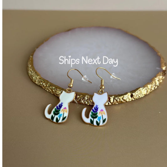 Cat Earrings Enamel