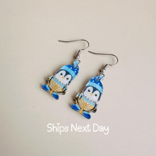 Penguin Earrings For Hanukkah