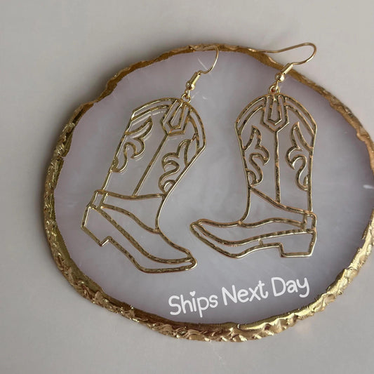 Cowboy Earrings Valentines Day Gift Golden Cowgirl Earrings Cowboy Boots Jewelry Cowgirl Theme Earring For Women Cowboy Theme Western Theme