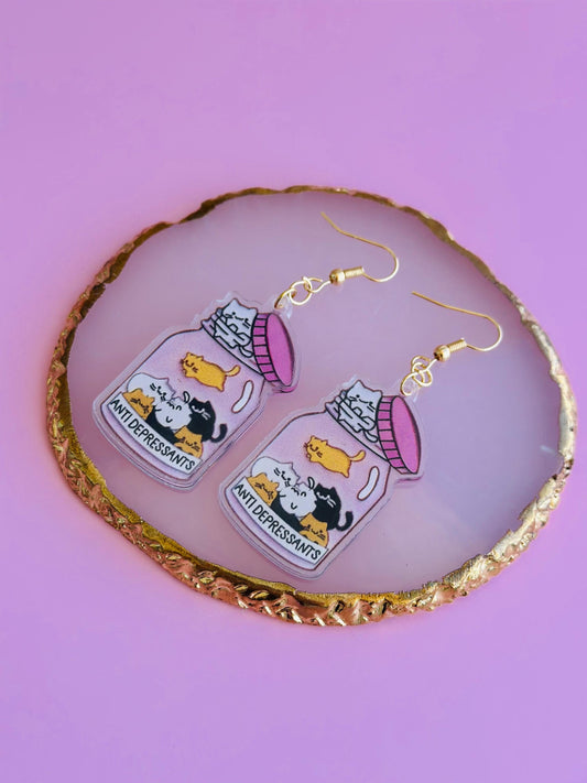 Cat Earrings Cats Anti Depressants Crazy Cat Lady Gift Dangle Earrings Cat Lover Jewelry Cat Mom Earrings Cat Jewelry Cat Mom Valentines Day