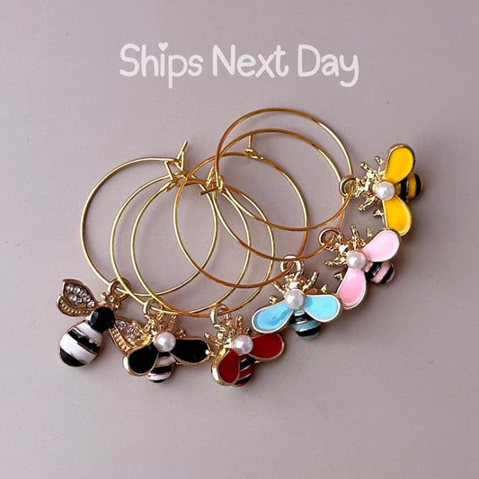 Bee Charms for Wine Glass Markers Bee Theme Drink Marker Bugs Wine Glass Charms Glass Decor Custom Wine Charms Drink Identifier Drink Tag