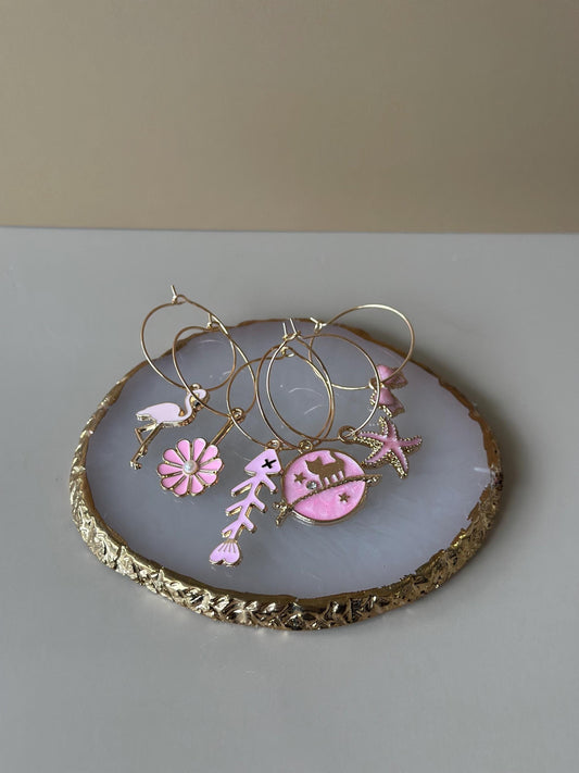 Pink Wine Glass Markers Pink Assorted Drink Marker Pink Theme Wine Glass Charms Pink Glass Decor Custom Wine Charm Drink Identifier Hostess