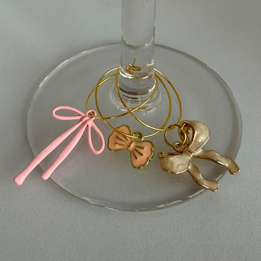 Coquette Bow Wine Glass Markers Bow Wine Charms Assorted Drink Marker Bow Wine Glass Charms Glass Decor Custom Wine Charm Drink Identifier