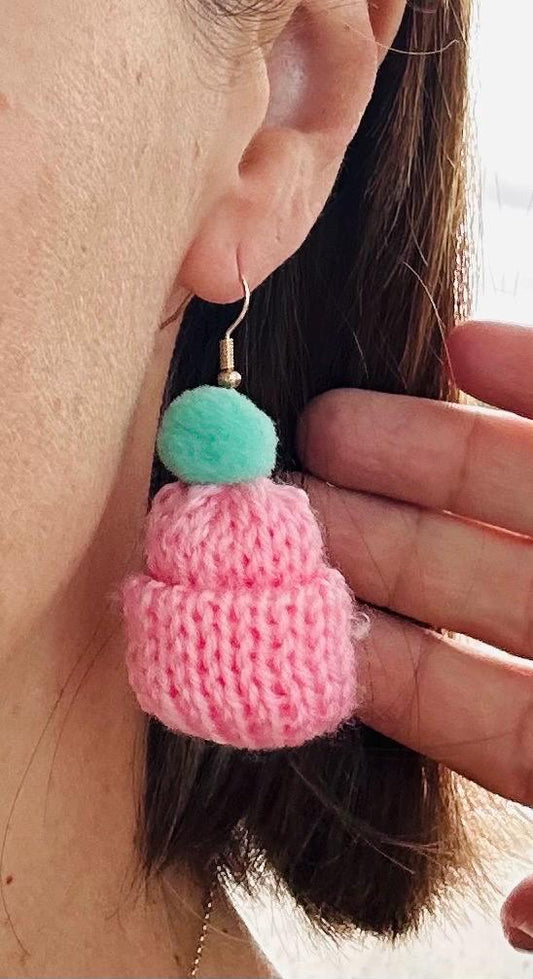 Cute Knitted Hat Earrings Winter Earrings for Valentines Day Gift Miniature Beanie Holiday Gift for Girls Winter Accessories Miniature Ear