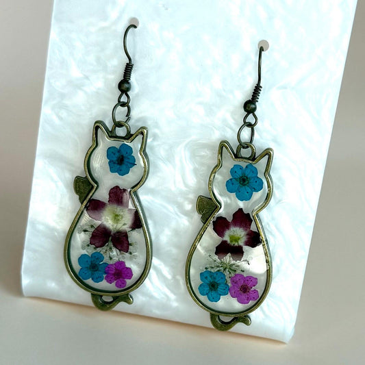 Cat Earrings for Mother's Day Day Gift Crazy Cat Lady Gift Glass Flower Dangle Earring Cat Lover Jewelry Cat Mom Earring Cat Jewelry Cat Mom