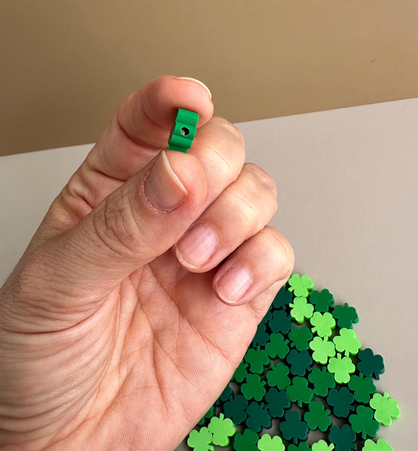 St. Patrick's Day Beads Green Clay Clover Beads