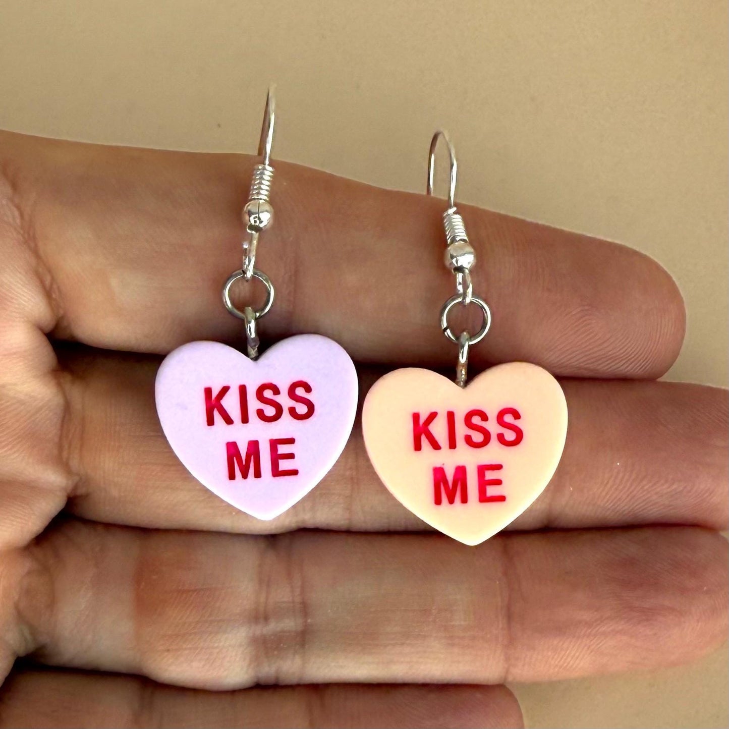 Candy Hearts Earrings Heart Charms Kiss Me Earrings Valentines Day Candy Earrings Candy Color Friendship Jewelry Gift for Girlfriend Earring