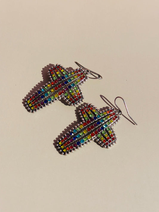 Cross Colorful Zirconia Dangle Earrings
