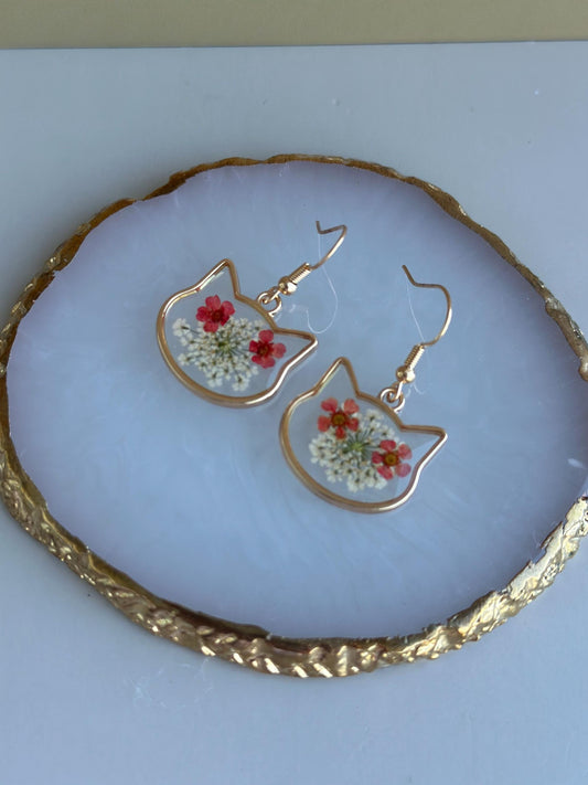 Cat Earrings for Valentines Day Gift Crazy Cat Lady Gift Glass Flower Dangle Earrings Cat Lover Jewelry Cat Mom Earrings Cat Jewelry Cat Mom