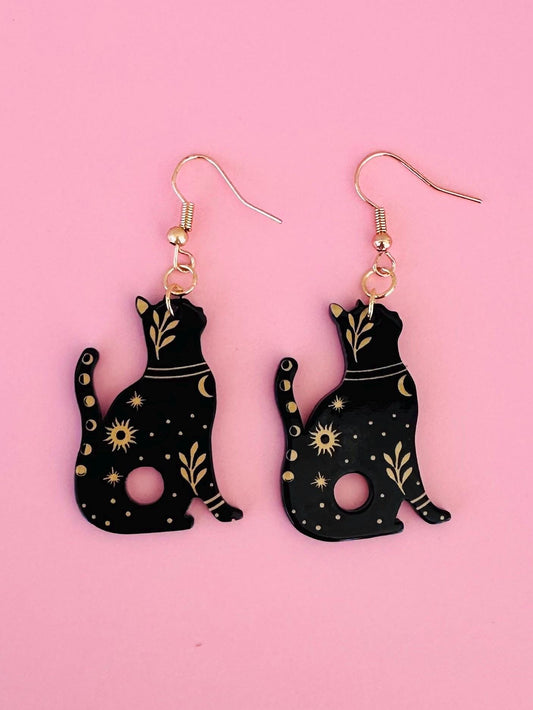 Cat Earrings Whimsical Cat Black Cat Earrings Kitten Gift Crazy Cat Lady Gift Dangle Earrings Cat Lover Jewelry Cat Mom Earring Cat Jewelry
