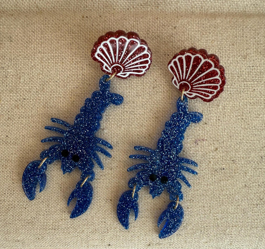 Lobster Earrings Blue Lobster Boho Chic Earring Lobster Jewelry Seaside Jewelry Fish Crustacean Shellfish Crawfish Seafood Lover Handcrafted