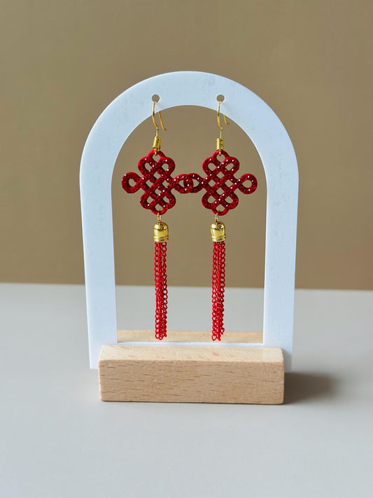Chinese Earrings Red knot With Tassel