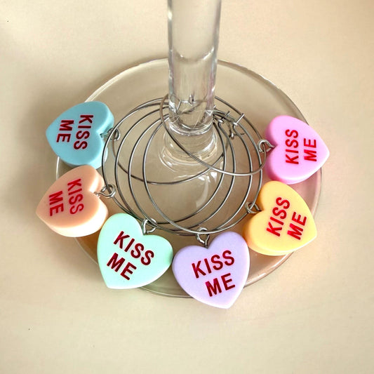 Candy Hearts Wine Charms Heart Glass Markers Kiss Me Wine Charms Assorted Drink Marker Heart Charms Wine Glass Charms Valentines Day Candy