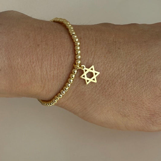 Star of David Bracelet Golden Jewish Star Jewelry Golden Beads Jewish Bracelet Religious Jewelry Israel Bracelet Jewish Jewelry Bat Mitzvah