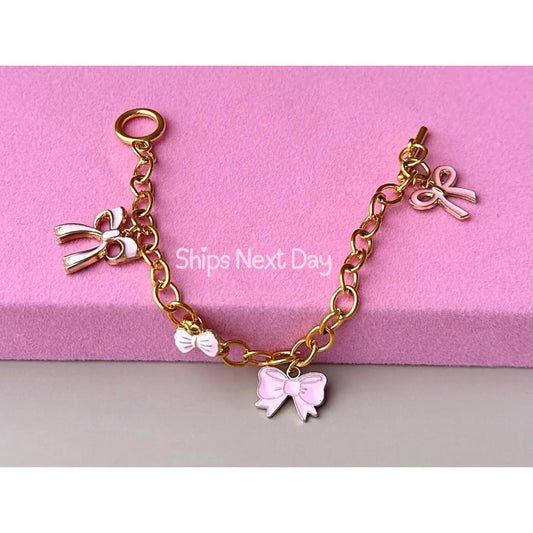 Pink Bow Bracelet for Bow Charms on Chain Coquette Bow Bracelet Ribbon Charm Bow Charms Bracelet Bow Jewelry Coquette Bracelet for Girls