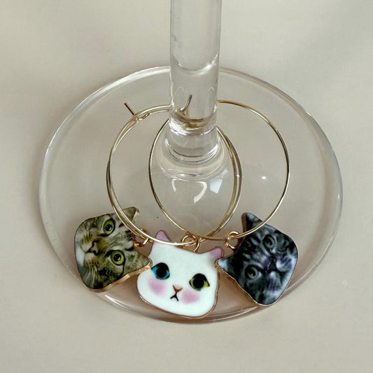 Cat Charms for Wine Glass Markers White Cat Charm for Glass Cat Wine Glass Charm Home Decor Cat Breeds Wine Charms Drink Identifier Cat Face