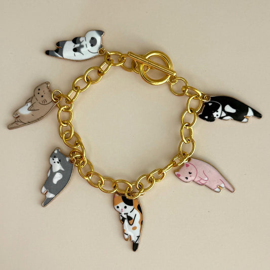 Cat Bracelet for Cat Mom Gift Crazy Cat Lady Cat Lover Jewelry Cat Jewelry Cat Charms on Chain Bracelet Cat Charms Bracelet Cute Cat Pendant