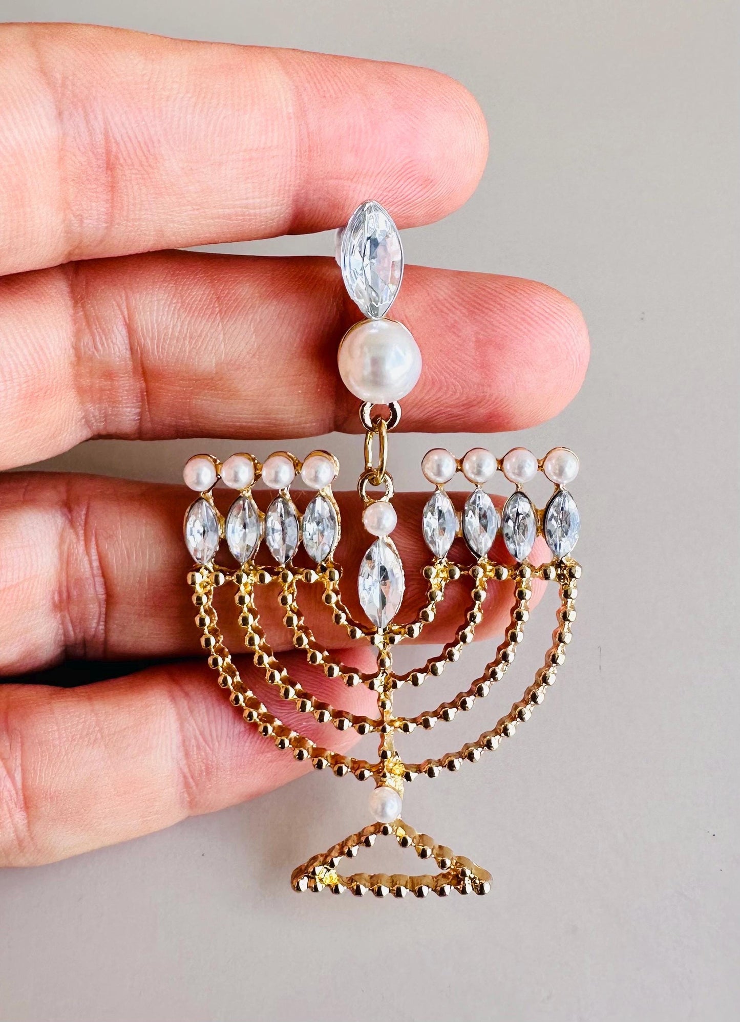 Hanukkah Earrings Pearl Menorah