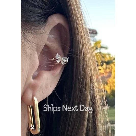 Bow Ear Cuff Bow Cuff Earring Gift Idea Cute Bow Zirconia Ear Cuff Golden Bow No Piercing Earrings Dainty Ear Clip Earrings Bow Coquette