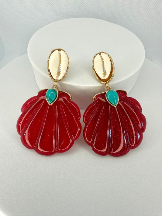 Shell Earrings Boho Chic Earrings Seashell Earrings Jewelry Red Shell Beach Lover Nautical Theme Earrings Handcrafted Jewelry for Seaside