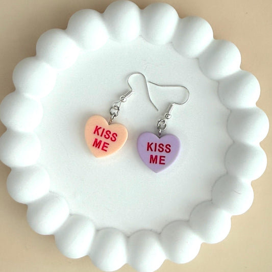 Candy Hearts Earrings Heart Charms Kiss Me Earrings Valentines Day Candy Earrings Candy Color Friendship Jewelry Gift for Girlfriend Earring