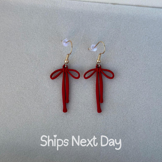 Red Coquette Bow Earrings