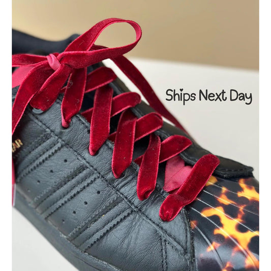 Velvet Shoelaces Burgundy Color