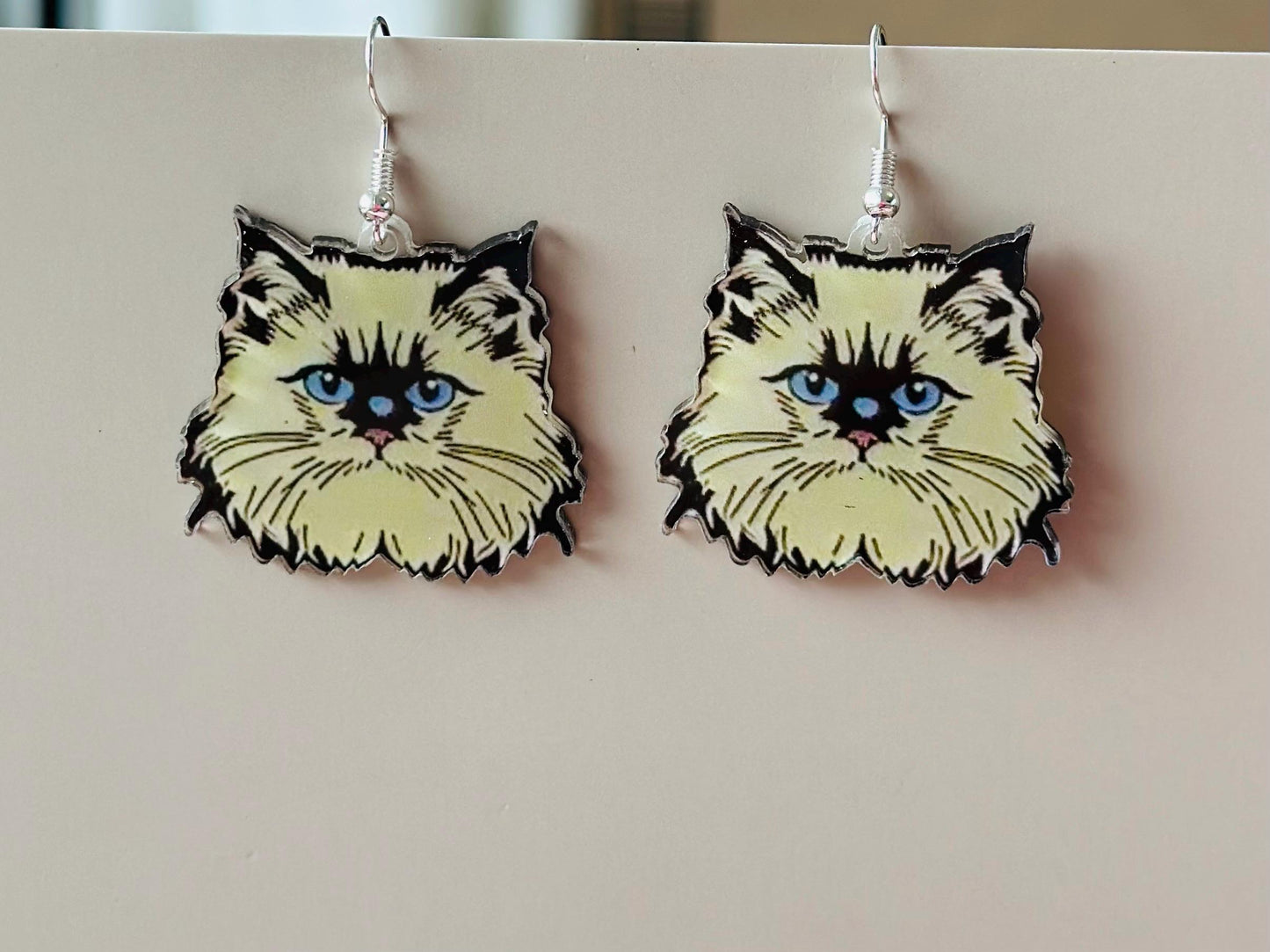 Cat Earrings Black and White Cat Acrylic Pendant Persian Cat Lover Crazy Cat Lady Gift Cat Lover Jewelry Cat Mom Earrings Cat Jewelry Black