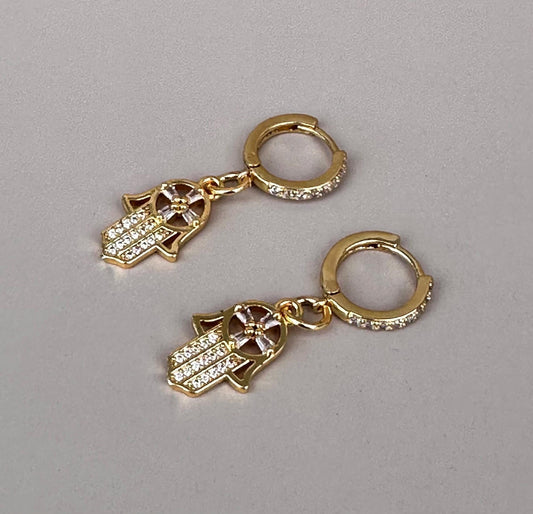 Jewish Earrings Hamsa Zirconia Hoop