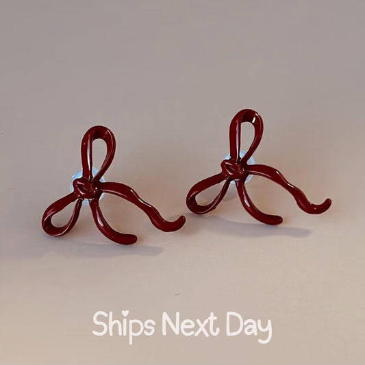 Red Bow Earrings Burgundy Bowknot