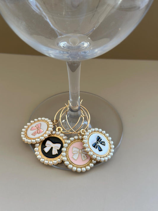 Coquette Bow Wine Glass Markers Bow Wine Charms Assorted Drink Marker Bow Wine Glass Charms Glass Decor Custom Wine Charm Drink Identifier