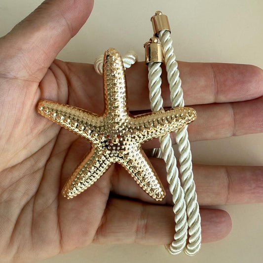 Starfish Pendant With Cord Necklace Seaside Theme Jewelry Sea Lover Necklace Seashell Jewelry Starfish Necklace Gold Star Pendant Beach Love