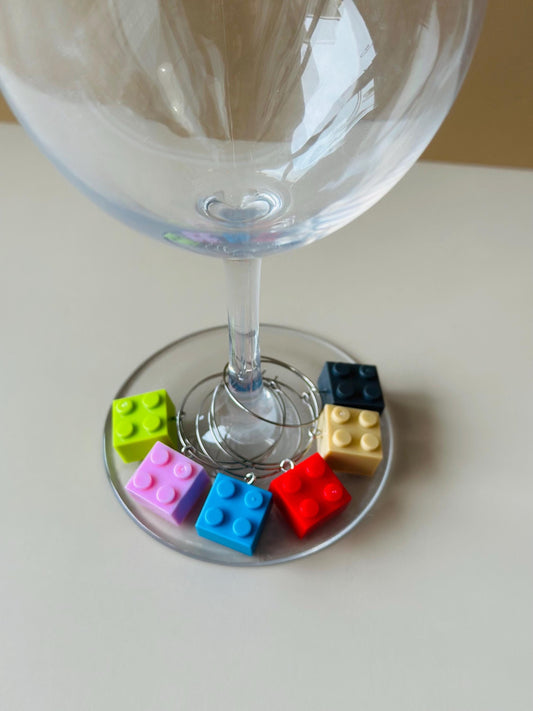 Blocks Wine Glass Markers Building Block Wine Charms Assorted Drink Marker Color Wine Glass Charms Glass Decor Custom Wine Drink Identifier