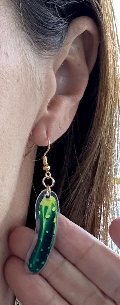Pickles Earrings Pickle Cucumber Earrings Fun Earrings Novelty Earrings Crazy Earring Pickle Jar Weird Earring Pickles Gift for Pickle Lover