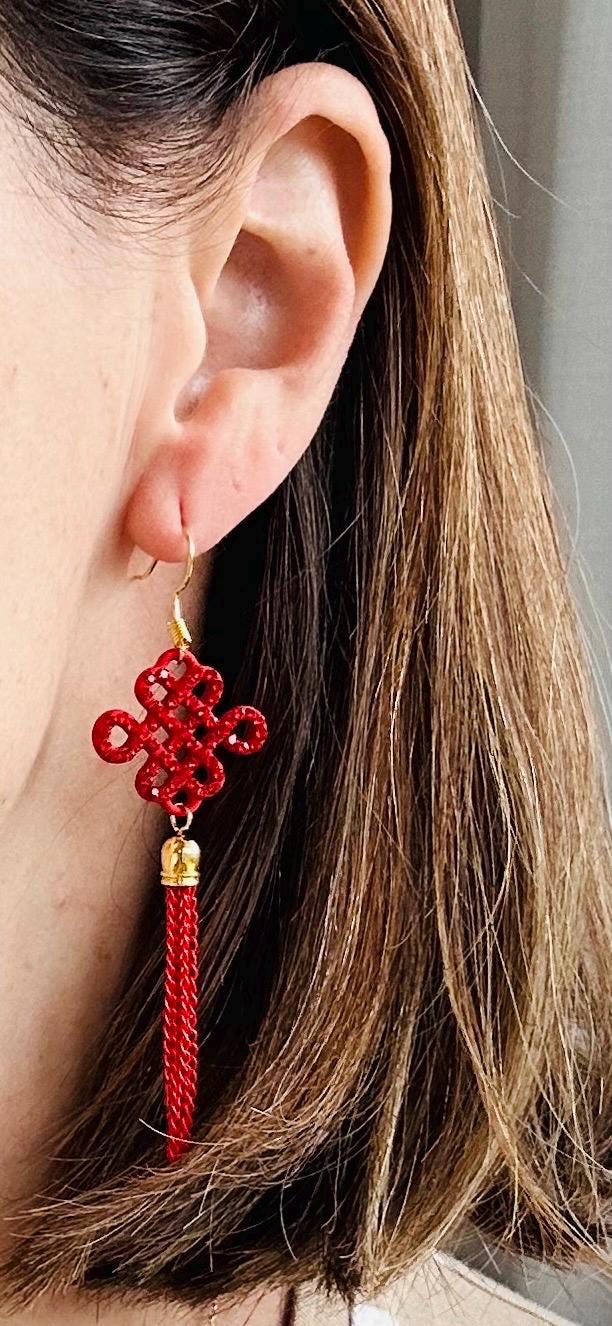 Chinese Earrings Red knot With Tassel