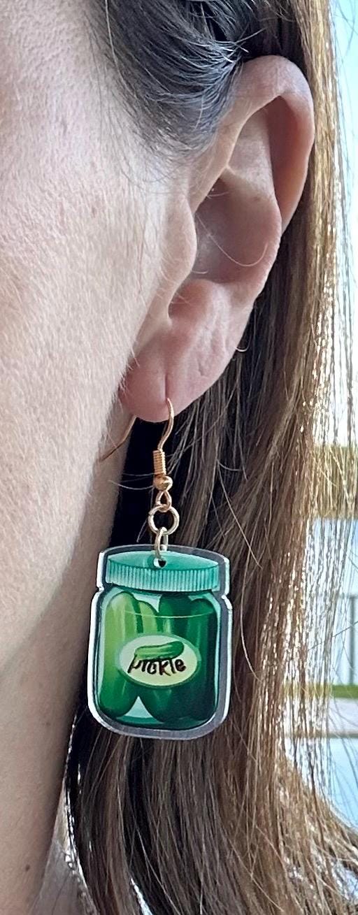 Pickles Earrings Pickle Cucumber Earrings Fun Earrings Novelty Earrings Crazy Earring Pickle Jar Weird Earring Pickles Gift for Pickle Lover