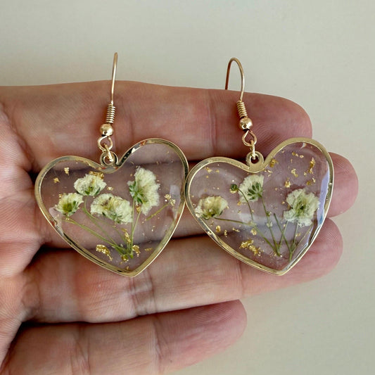 Heart Earrings for Mom Gift for Daughter Dried Flower Dangle Earrings Flower Lover Jewelry Plant Mom Earrings Pressed Flower Jewelry Botanic