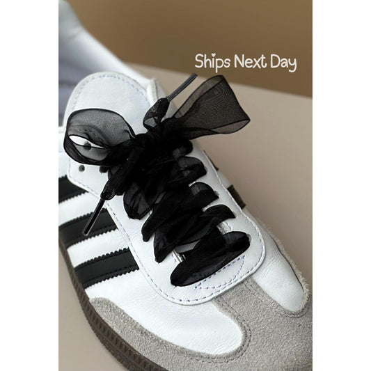 Chiffon Shoelaces Black Transparent Chiffon Shoelaces With Large Bowknot Black Chiffon Shoelaces for Sneakers 1 Pair Black Shoelaces Tennis