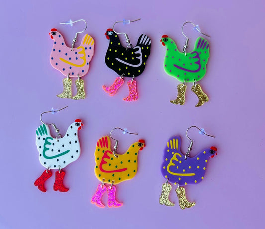 Cowgirl Earring Cowboy Earrings Silly Chicken Cowboy Boots Jewelry Cowgirl Theme Earring Gift Her Cowboy Theme Western Theme Chicken Cowgirl