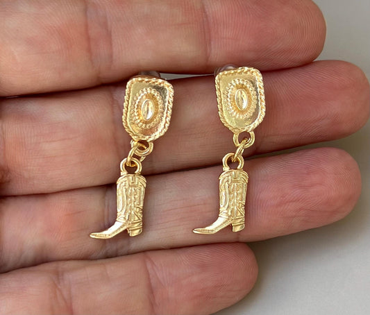 Cowboy Earrings for Valentines Day Gift Golden Cowgirl Earrings Cowboy Jewelry Cowgirl Theme Stud Earring Cowboy Theme Jewelry Western Theme