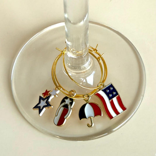 USA Wine Charms Flags Charms Fourth of July Wine Glass Charms United States Flag Wine Favors Wine Charm USA Flag Rings 4th of July Patriotic
