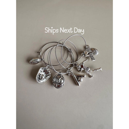 Sports Drink Markers Sports Wine Glass Markers Sport Mom Wine Glass Charms Assorted Glass Decor Custom Wine Charm Drink Identifier Drink Tag