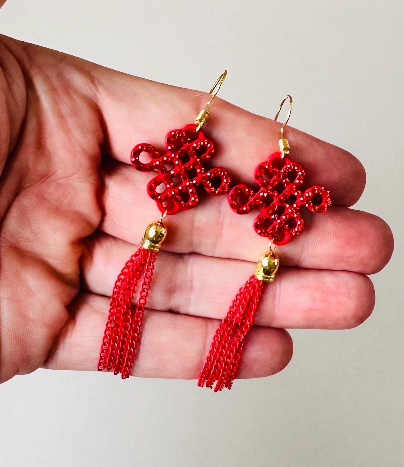 Chinese Earrings Red knot With Tassel