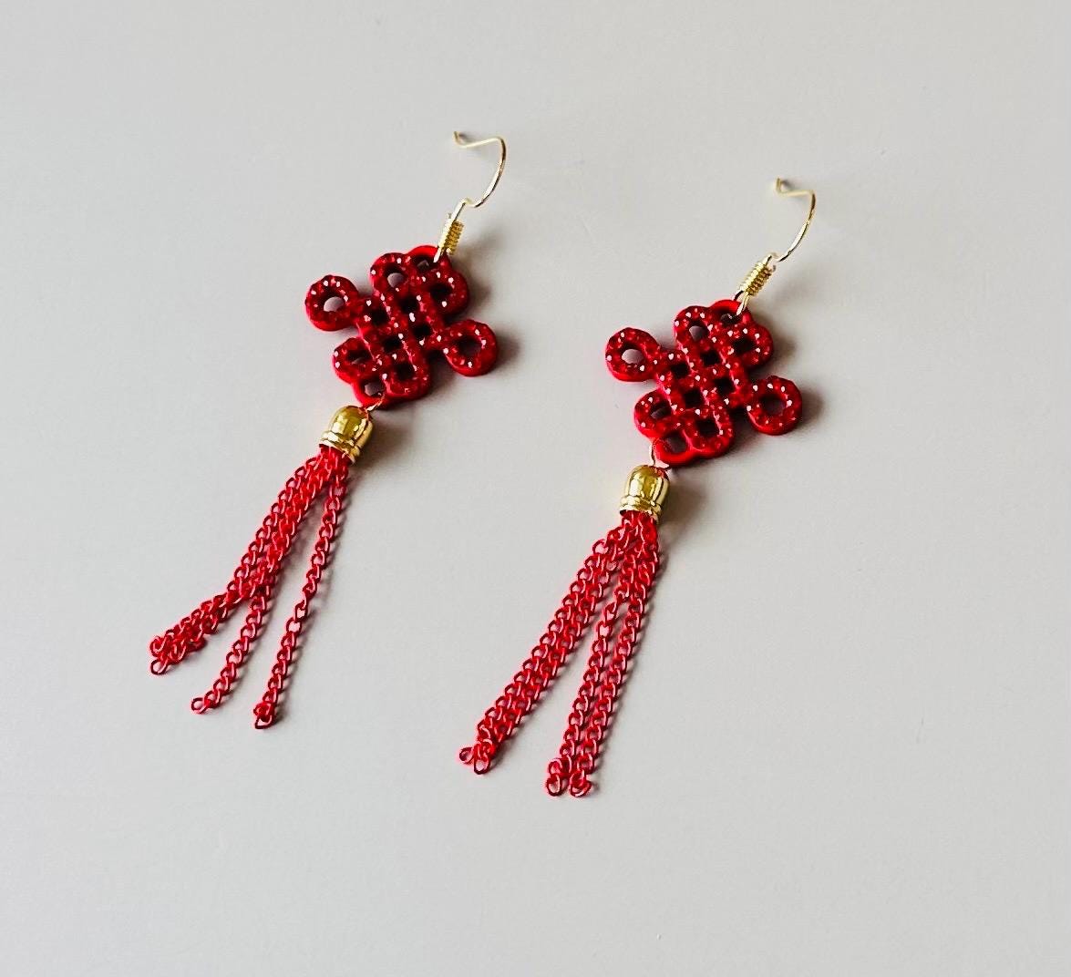 Chinese Earrings Red knot With Tassel