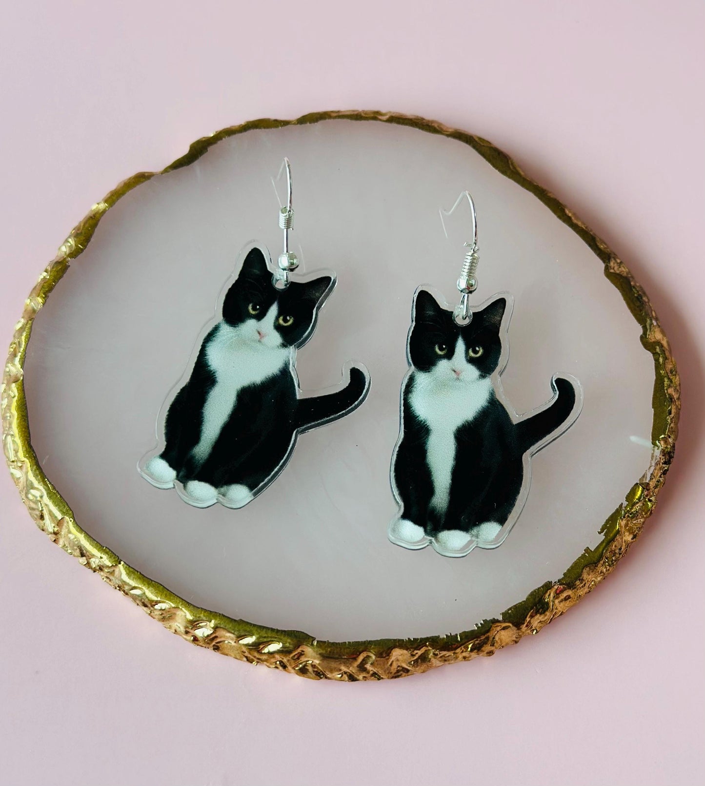 Cat Earrings Black and White Cat Acrylic Pendant Persian Cat Lover Crazy Cat Lady Gift Cat Lover Jewelry Cat Mom Earrings Cat Jewelry Black