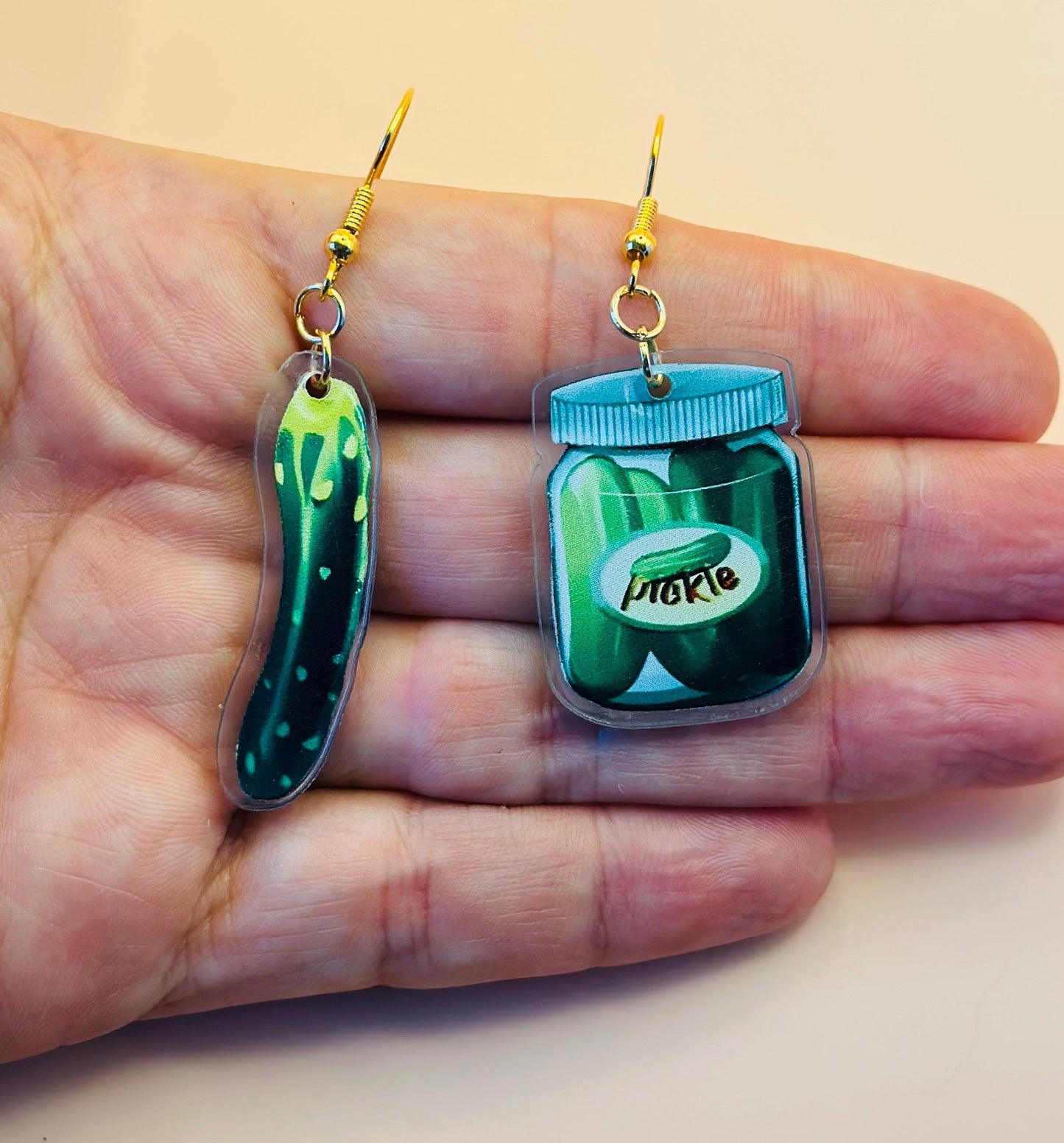 Pickles Earrings Pickle Cucumber Earrings Fun Earrings Novelty Earrings Crazy Earring Pickle Jar Weird Earring Pickles Gift for Pickle Lover