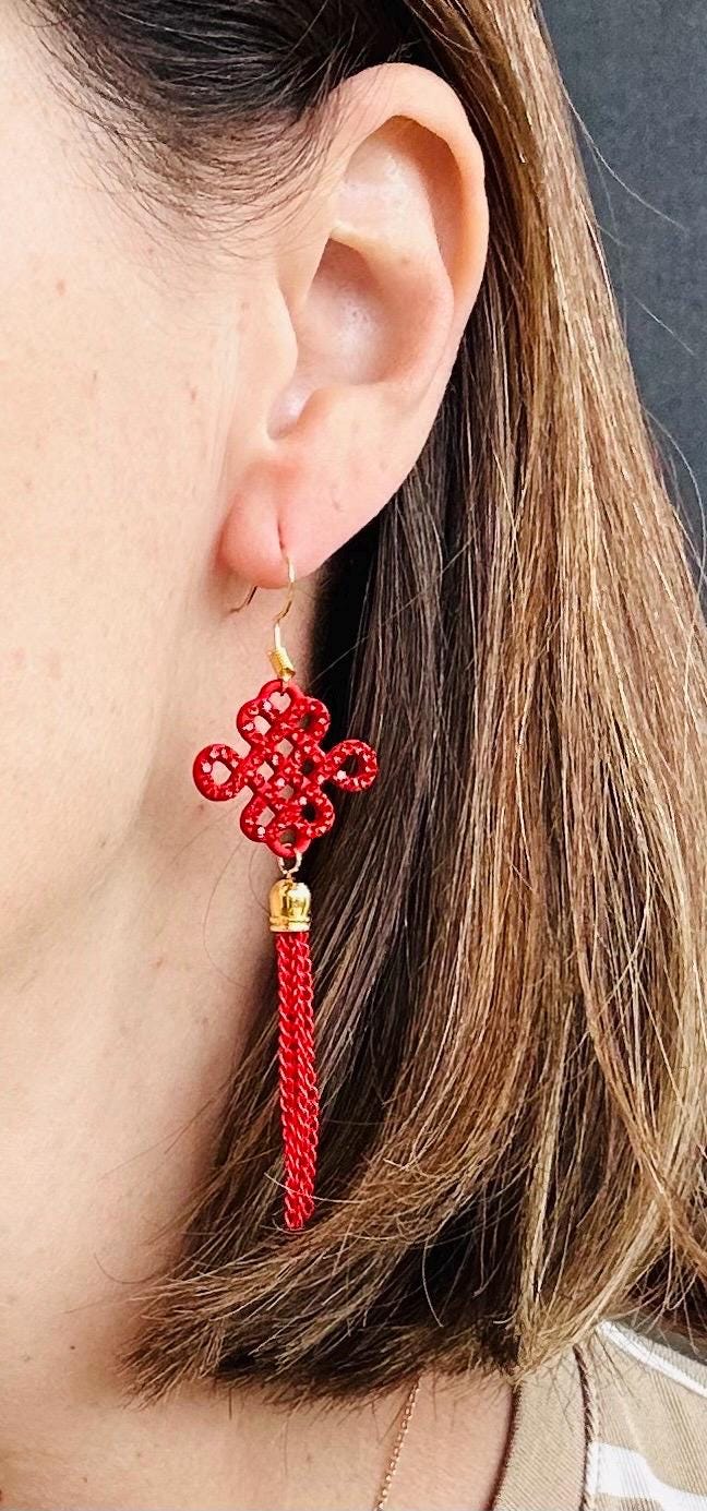 Chinese Earrings Red knot With Tassel