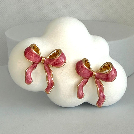 Pink Bow Earrings Mother's Day Gift for Girlfriend Coquette Earrings Pink Enamel Bow Jewelry for Girls Cute Bow Coquette Bow Candy Color Ear